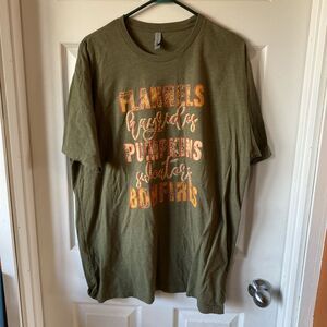 Next Level T Shirt Women’s Size XXL Green Crew Neck Flannels Hayrides Pumpkins